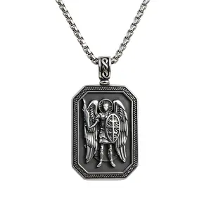 Stainless Steel Necklace Charms |OM - The Primordial Word |Flower of Life |Archangel Michael Pendant |3 Rings – Spiritual Protection, Meditation Jewelry Set for Men & Women – Archangel Michael Pendant