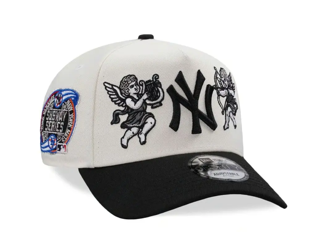Vintage Style Cherub Angel Baseball Cap, Two Tone Off White Black Snapback Hat, Embroidered NYC Streetwear Snapback, Angel Graphic Trucker Hat