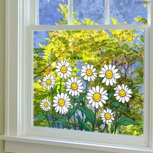 A (30*50cm) flat 2D spring and summer small daisy window display home window sticker for decoration and beautification, static adsorption, D21524-NC