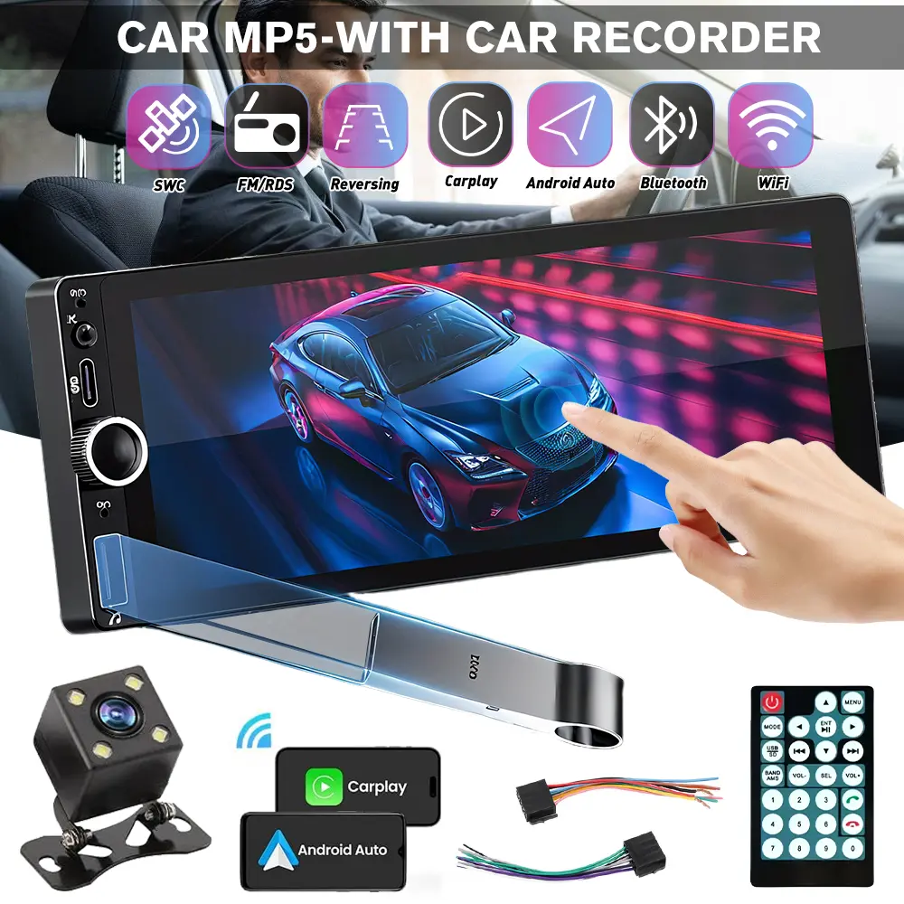 6.86" Wireless CarPlay Car Stereo with Backup Camera, Touch Screen Bluetooth MP5 Player, Apple CarPlay & Android Auto Radio for Car Upgrade