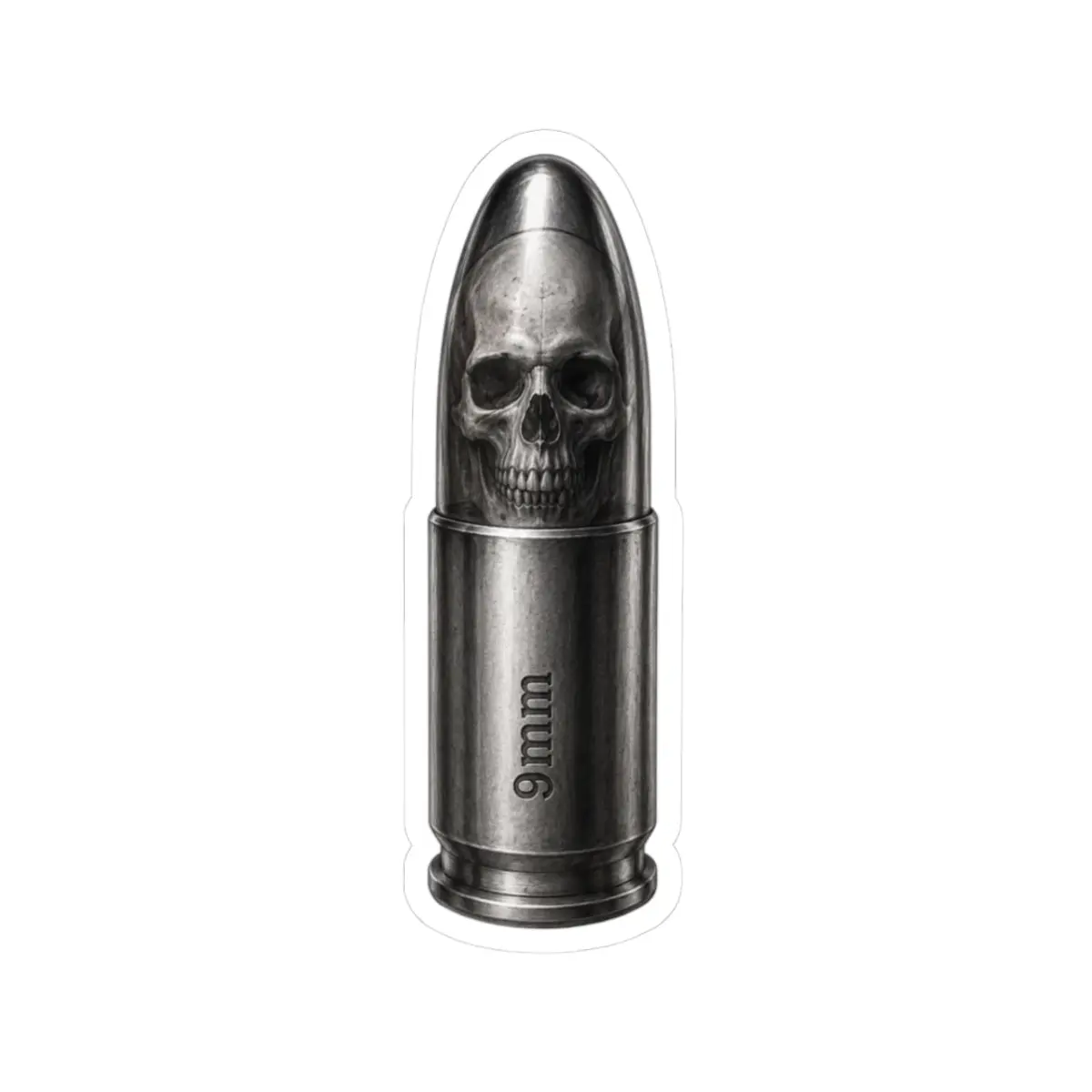9mm Bullet Skull Sticker — Grunge Gothic Kiss-Cut Laptop Decal