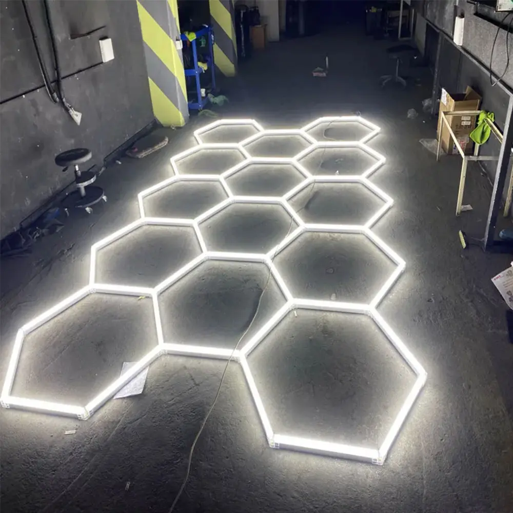DIY Hexagonal Ceiling Light, Honeycomb Ceiling Light, Cool White light，Hexagonal Garage Lights for Shops Supermarkets Shopping Malls Car Shows Basements Gymnasiums, BacktoSchool