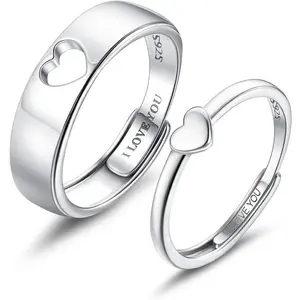 Couple matching ring 925 sterling silver matching heart-shaped commitment ring I love you engagement ring for him and her adjustable butterfly matching ring Valentine's Day gift