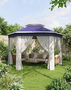 13x13 ft Outdoor Hexagonal Patio Gazebo, Pop-Up Gazebo, Strong Steel Frame w/ Mosquito Netting, Instant Setup Canopy Tent for Backyard, Gardens, Patio