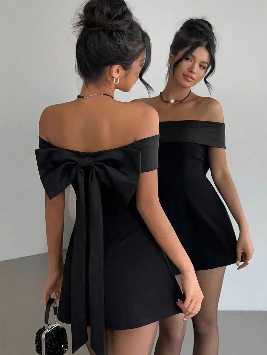 Off Shoulder Bowknot Dress - Elegant Party & Wedding Guest Dress for Women