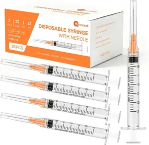30 Pack 3ml Disposable Syringe with 25Ga 1.0 Inch Needle, Luer Lock Syringes, Individually Wrapped Lab Supplies