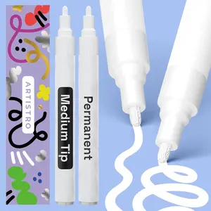 2 White Permanent Marker - Waterproof Markers for Tire, Fabric, Rocks, Glass, Ceramic, Wood, Paper - Oil Based Paint Pens - Medium Tip 3mm
