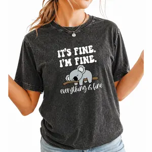 Women's Fashion Tee – Fun 'Everything Is Fine' Koala Print Casual Short Sleeve Shirt