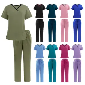 Scrubs for Women Set Stretch V-Neck Scrub Top & Jogger Pant Medical Uniform Scrub Sets For Woman with Pockets