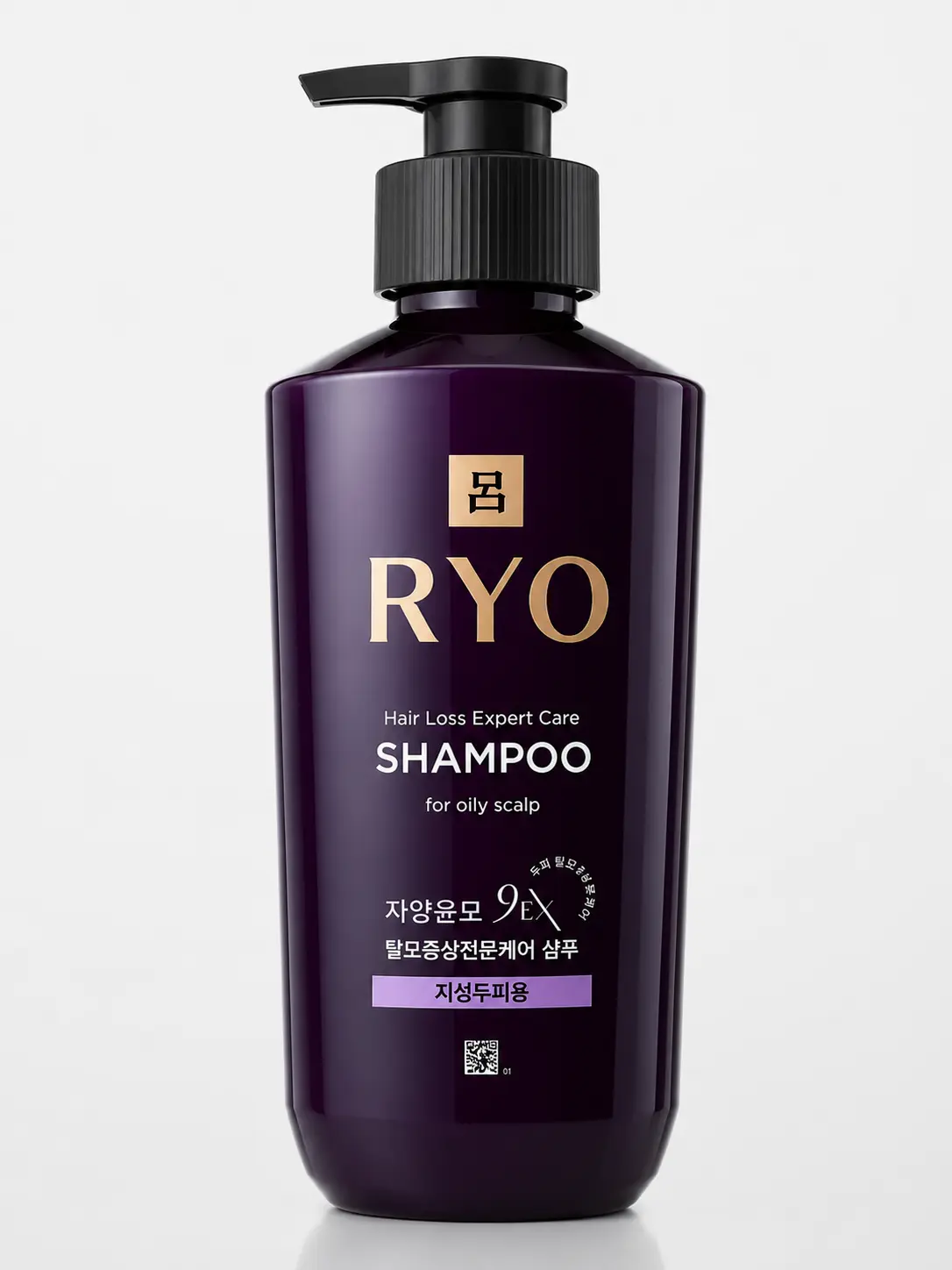 RYO Hair Loss Expert Care Korean Shampoo for oily scalp 400 mL. Purple Nourishing Resilience Intensive Nourishing Shampoo 9EX. Help control scalp oiliness, Made in Korea. Korean Scalp Care. The Korean Secret to Resilient, Oil-Free Roots