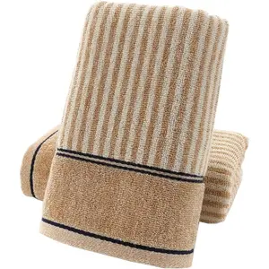 Hand Towels Set of 2   Striped  Absorbent Soft Decorative Towel for Bathroom (Brown)