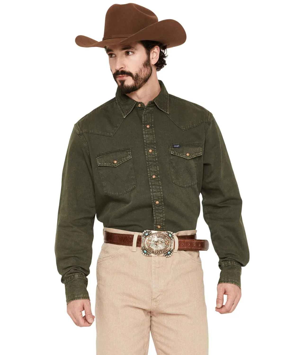 Wrangler Men's Men'S Solid Long Sleeve Snap Denim Western Shirt - 112381633