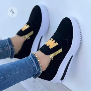 New Sports Shoes, Sponge Cake Flat Side Zipper Color Decorative Letter Casual Sports Shoes