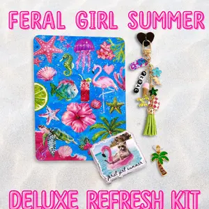 FERAL GIRL SUMMER DELUXE Kindle Refresh Kit | Includes Insert, Magnetic Grip, Dust Plug Charm, and Chain Charm
