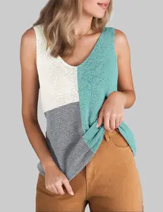 ZEAGOO Women's Color Block Knit Tank Tops Casual V Neck Sleeveless Shirts Summer Loose Fit Knitted Tunic Tops