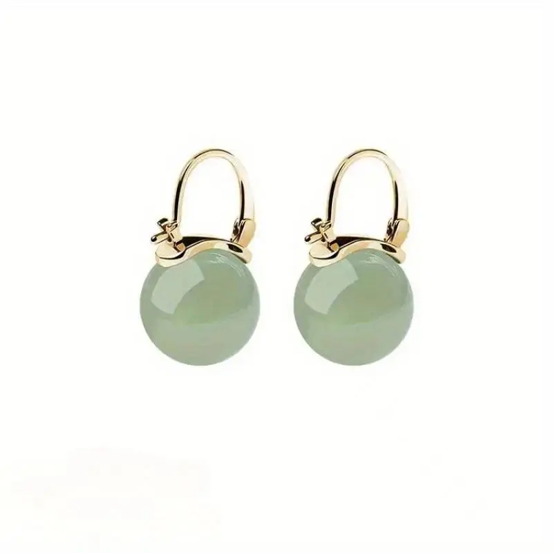 (12mm Jade) Golden Earrings