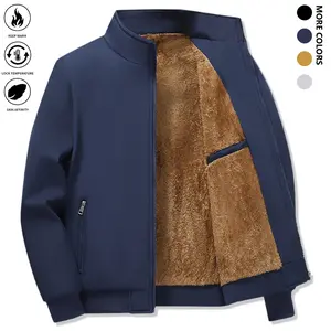 Men's Winter Warmth Full-Zip Jacket - Gray Casual Baseball Neck Coat, with zipped pockets and polyester outer layer, suitable for cold weather, outdoor use and daily wear - Hand wash only