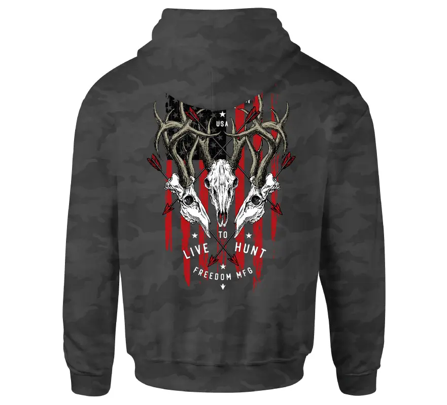 Howitzer Men's Original Art Triple Hunt Graphic Pullover Hoodie - Black Camo, 100% Ring Spun Cotton Patriotic Military Long Sleeve Sweatshirt, Tagless Neck, Fashion, All Seasons, Cold Wash