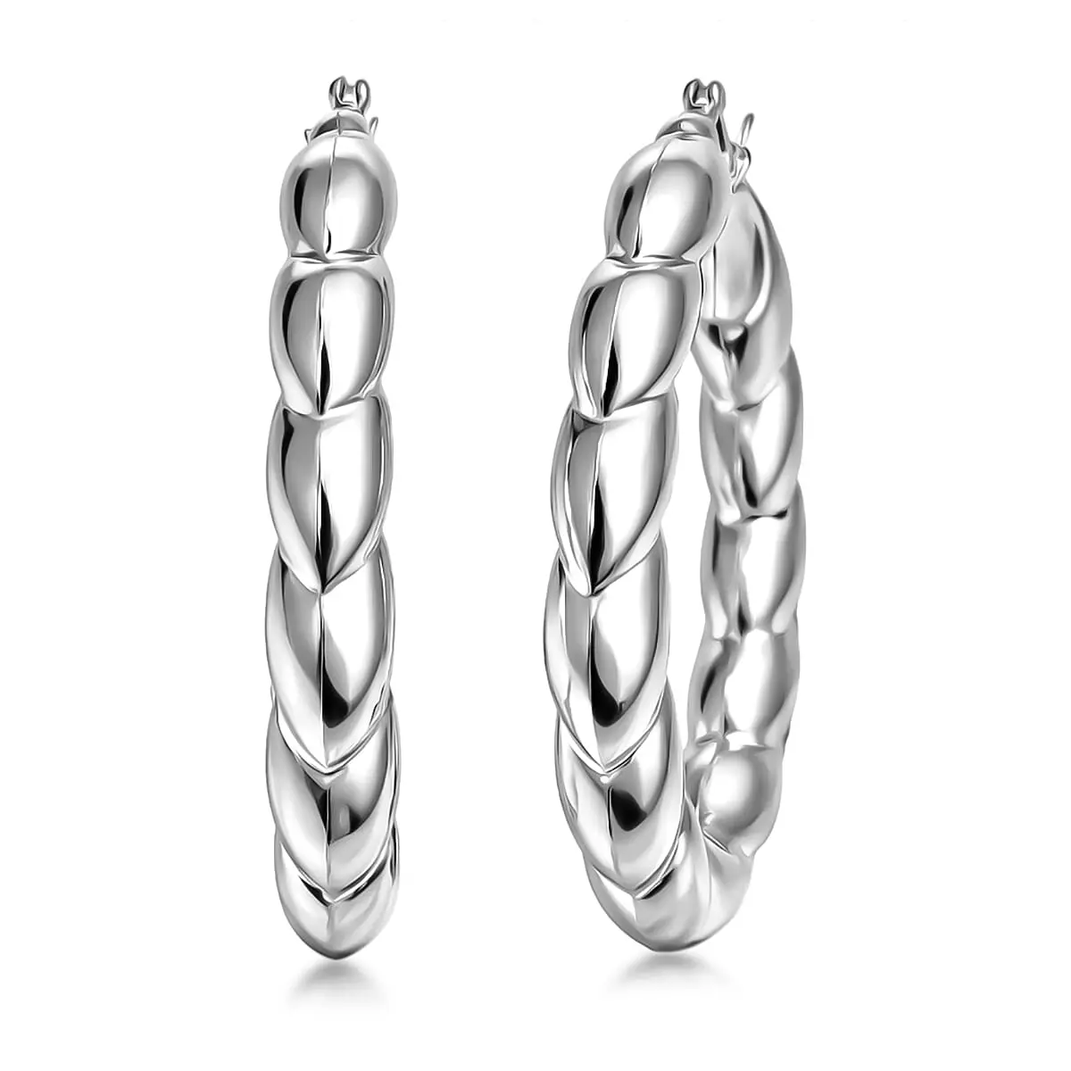 Hoop Earrings in Rhodium Over Sterling Silver 7.85 Grams