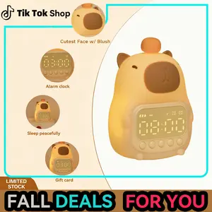 Capybara Alarm Clock Night Light for Kids - 7 Color Silicone Touch Lamp with Dual Alarms, 5 Ringtones & Snooze, Rechargeable Bedside Clock for Bedroom, Perfect Birthday & Holiday Gift ethiopian calendar clock hannibal