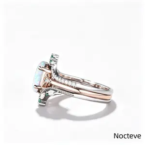 3-Piece Women’s Stackable Finger Ring Bundle, Polished Rose Gold-Tone Alloy Bands Inlaid with Marquise Cut Faux Iridescent Opal, Shimmer Color Play Lightweight Adjustable Jewelry for Daily Street Layering & Dating Gift Occasions