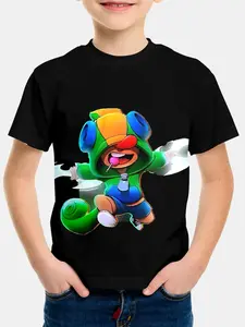 Kids Wild Brawl Leon Cartoon Short Sleeve Shirt, Unisex Game Anime Trendy T-Shirt, Cute Casual Half Sleeve Top for All Ages, Game Graphic Tee
