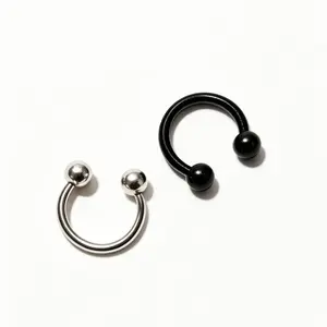Black Septum Ring, Grunge Double Ball Hinged Clicker Hoop in Hypoallergenic Stainless Steel for Alt & Septum Piercing