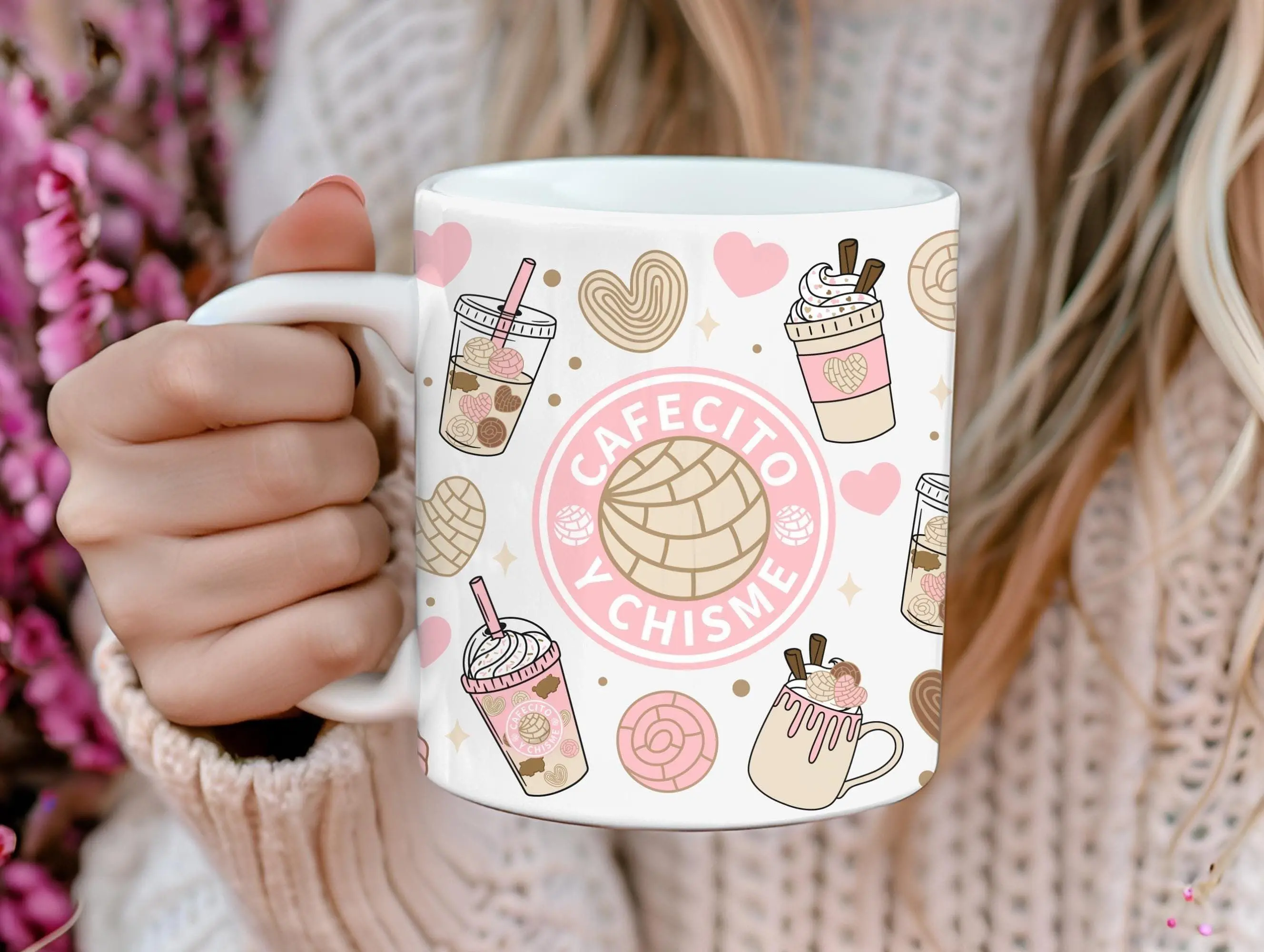 Spanish Coffee Mug Cafecito Chisme Cup Design Aesthetic Drinking Morning Breakfast Kitchen Gift Latina Culture Hispanic Heritage Pink