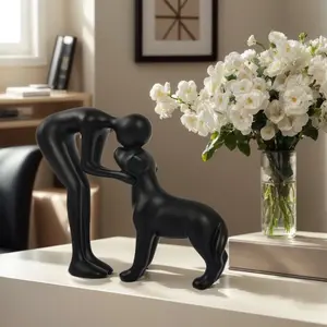 Creative Dog Sculpture Home Decor, Home Decor Accessory, Decorative Figurines, Cute Man and Dog Statue Decoration, Perfect for Office, Living Room, Bedroom, Pet Lover Gift, Sculpture Desk Decor, Desktop Statue