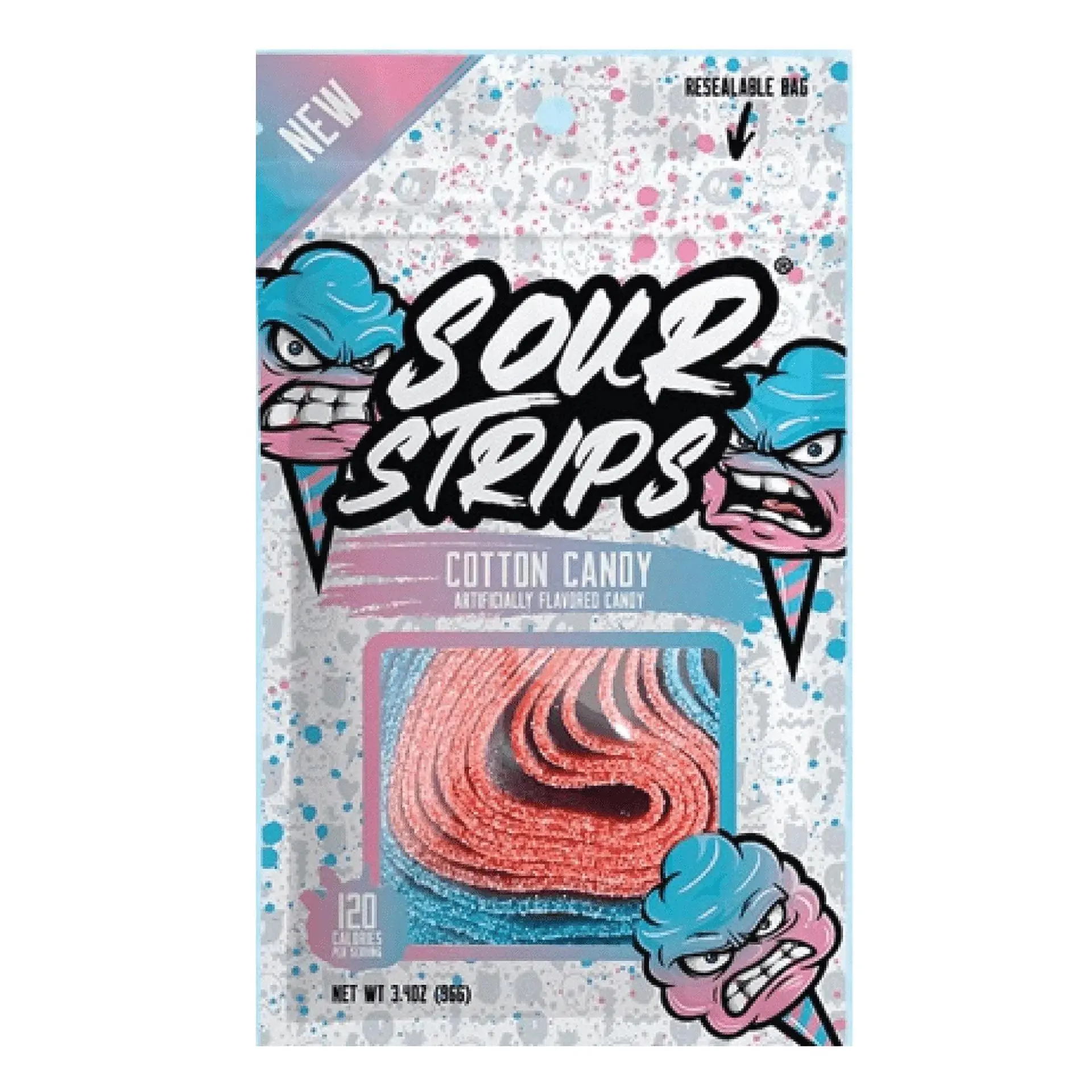 Sour Strips Cotton Candy Sour Candy Belt Peg  3.4 oz 12 ct