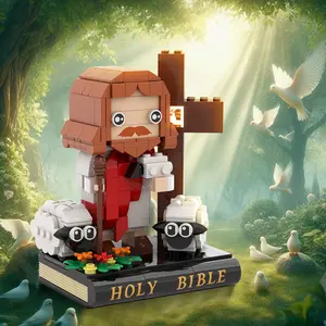 Jesus The Good Shepherd MOC Building Block Set - 338 Pcs Religious Figure with Light-up Cross & Holy Bible Base - Christian Gift Home Decor Model Toy