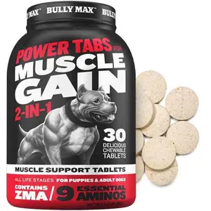 Bully Max 2-in-1 Muscle Builder Power Tabs for Puppies & Adult Dogs - Puppy & Dog Treats Vitamins for Muscle Gain & Growth - Multivitamin Supplements for All Breeds & Ages - 30 Chewable Tablets