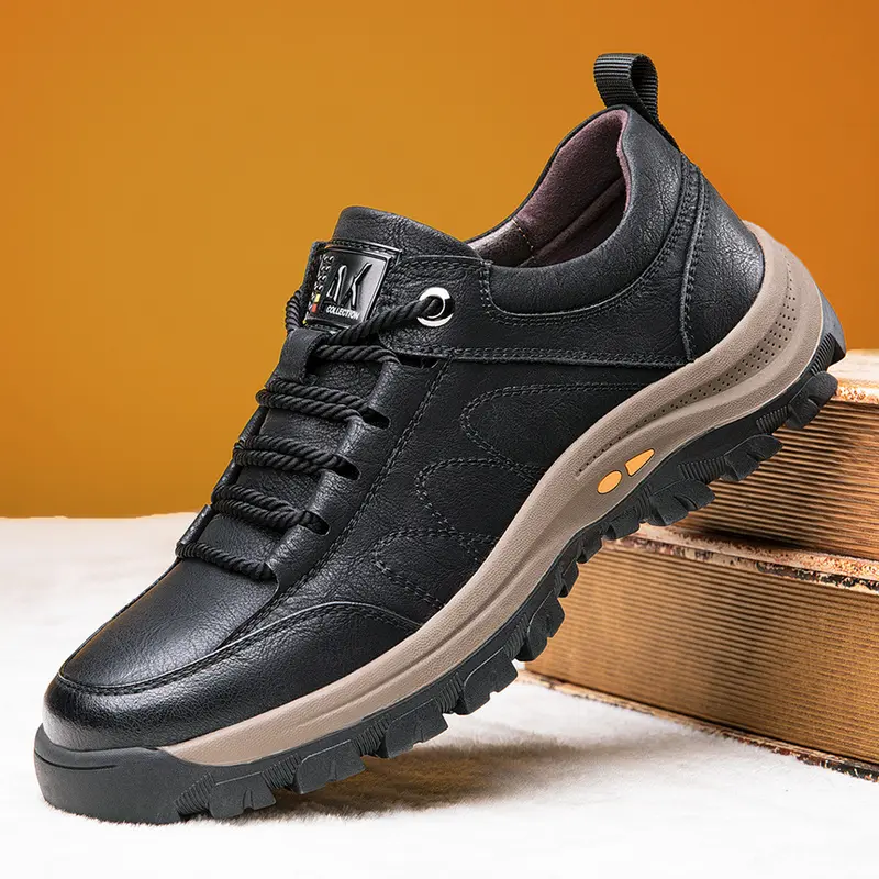 Men's Casual Walking Shoes Lightweight Outdoor Sneakers Comfortable Lace Up Low Top Shoes with Breathable Leather Upper Anti Slip Sole for Daily Travel Work and Weekend Activities