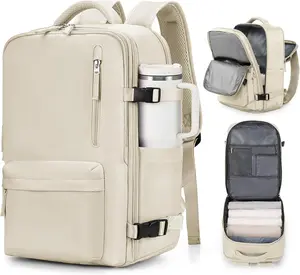 Large Travel Work Business Backpack Carry on flight Approved 17 Inch Laptop Backpack for Women Men with Laptop Compartment Mochila de Viaje,Beige | Travel