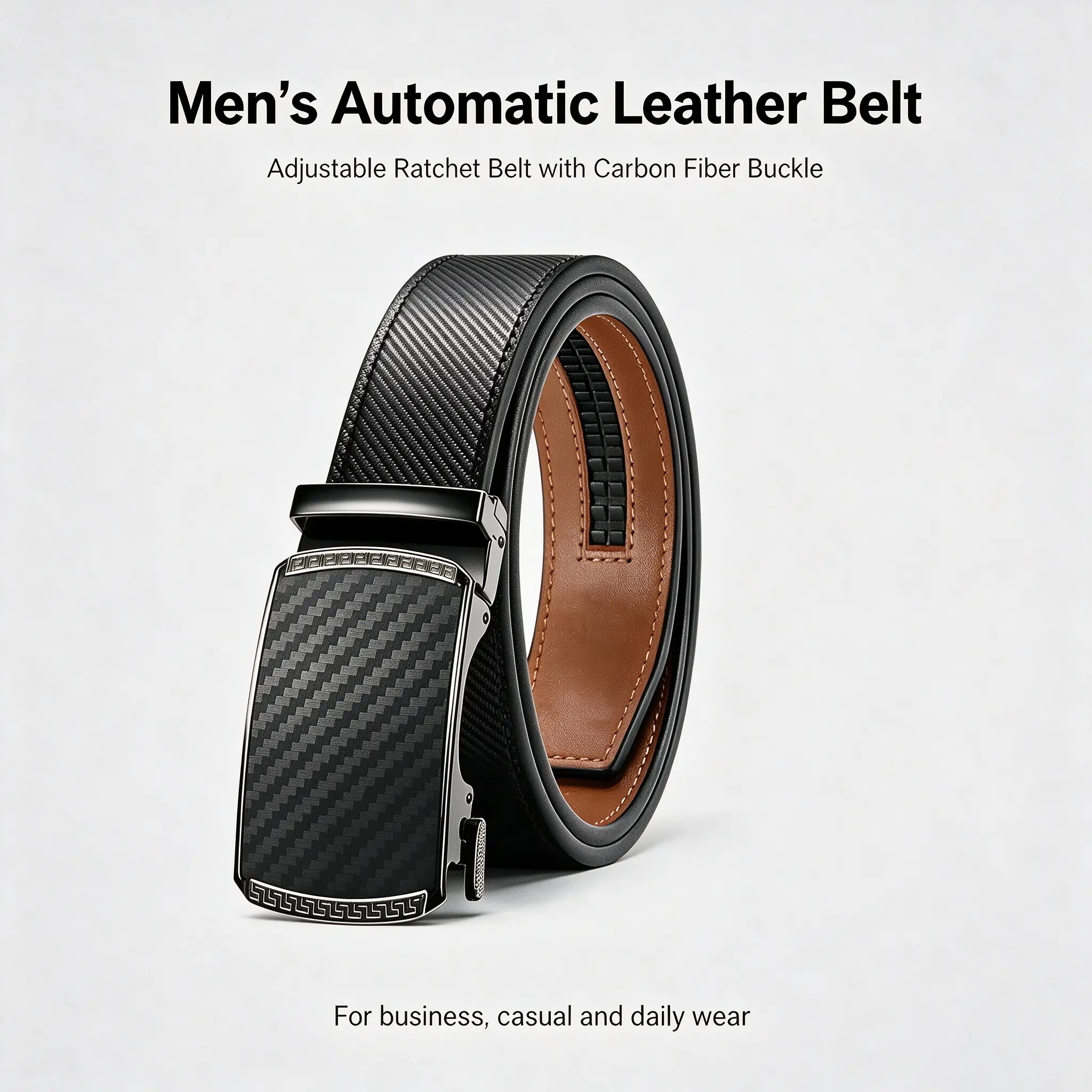 Men's Leather Ratchet Belt - Easy-Release Adjustable Fashion Accessory for Dress & Casual Wear, Ideal Gift for Fathers & Husbands
