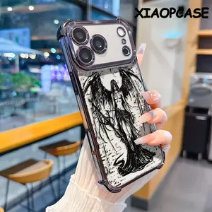 Black Fallen Angel pattern four-corner drop-proof soft TPU phone case iPhone 17 Pro Max Air 16 15 14 13 12 11 Plus Fashionable camera protection shockproof and drop-resistant durable phone case