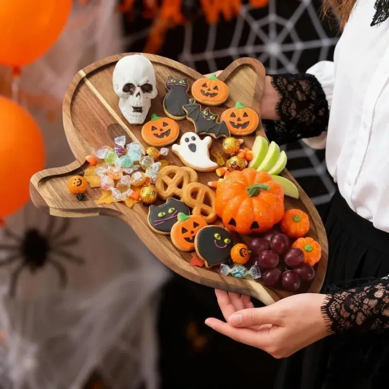 Halloween Ghost & Coffin Wooden Serving Board – Spooky Charcuterie Tray