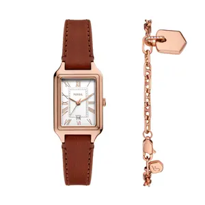 Fossil Women's Raquel Three-Hand Date, Rose Gold-Tone Stainless Steel Watch and Bracelet Set