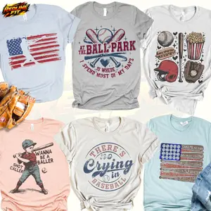 Retro Baseball Tees Vintage Baseball Tshirts There's No Crying in Baseball T-shirt Ballpark Baseball Tops, Full Size Full Color