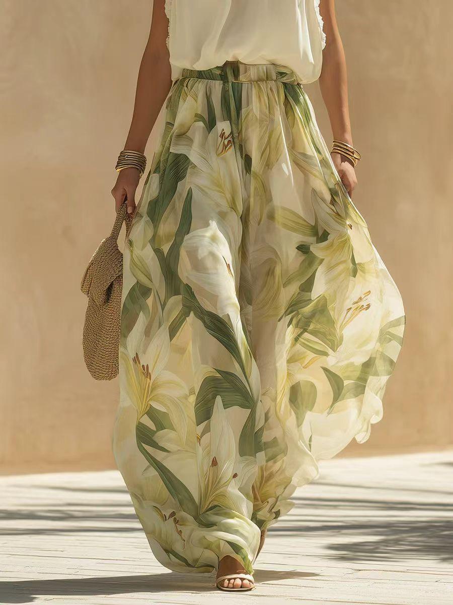 Women Flowy Floral Maxi Dress V Neck High Waist Slim Fit Summer Vacation Dress Trendy Outfit 2025