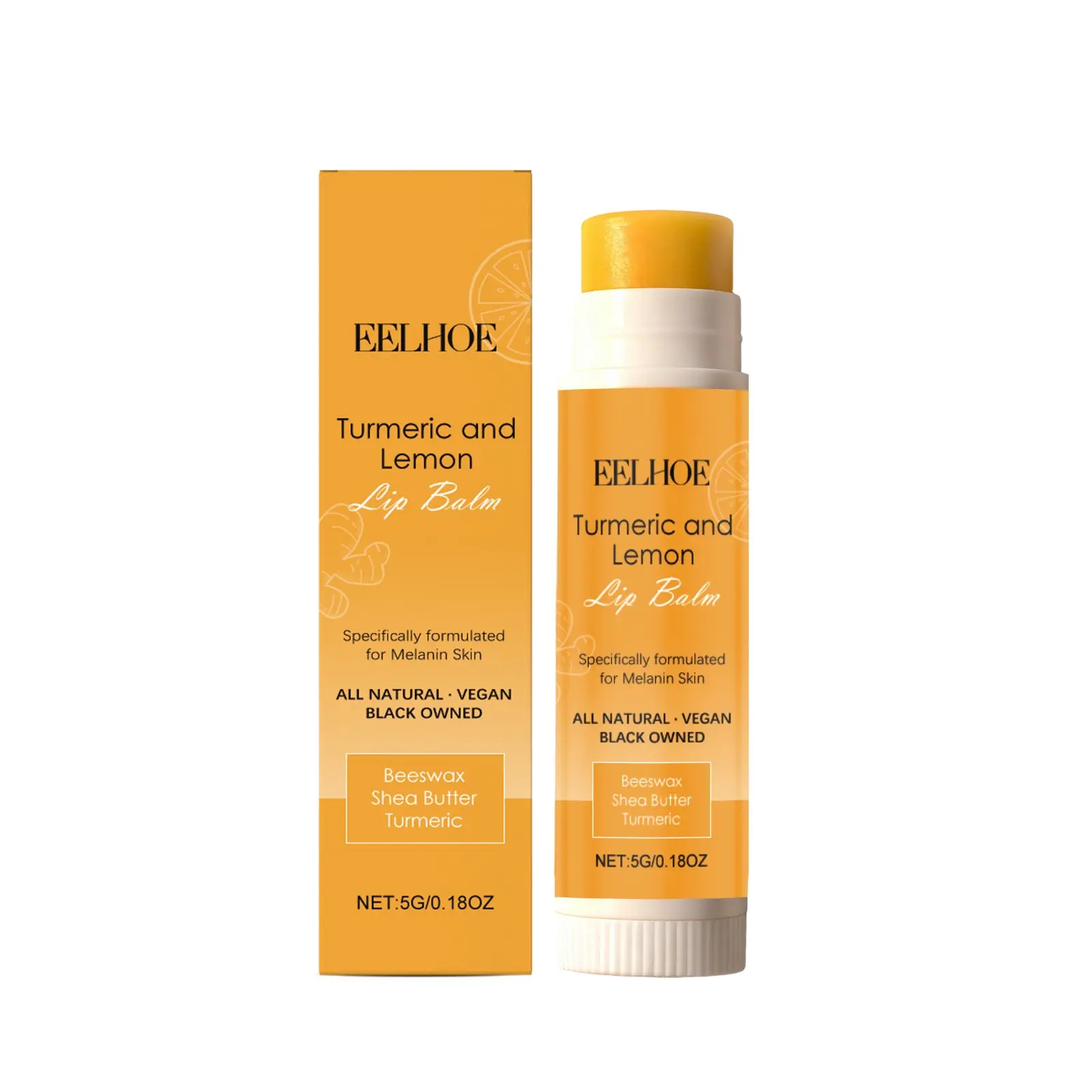 Eelhoe 5g Turmeric Lemon Lip Balm with Beeswax and Shea, Lip Moisturizer, Moisturizing and Shining Lips, Daily Hydration, Gentle Exfoliation, Soft and Smooth Lips