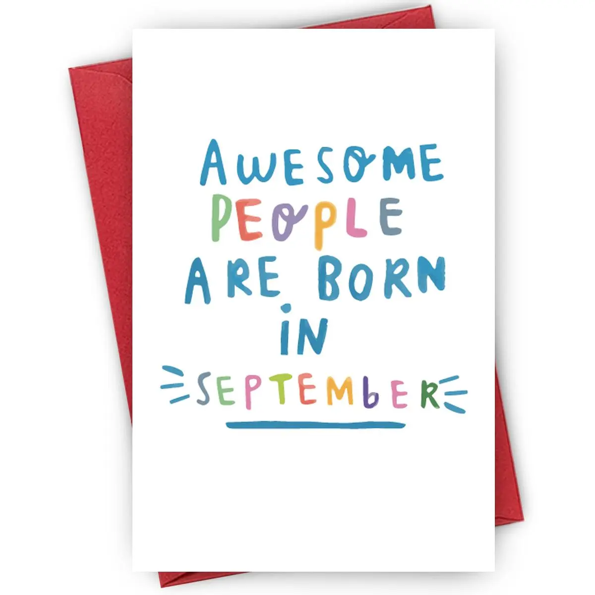 Vibrant September Birthday Card & Envelope Gift for September Baby, Friend, Family Member, Zodiac Lover (Libra/Virgo), Back to School, Colorful Handwritten Keepsake with Rainbow Letters, Positive Message Card