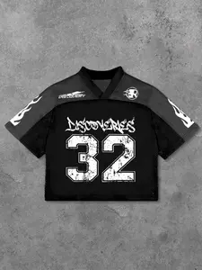 Men's Number 32 Print Short Sleeve Tee, Regular Fit Casual V Neck T-shirt for Summer, Men's Top for Daily Wear, Athletic Sports Clothing