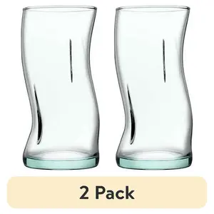14.9oz Clear Green Glass Cups, Set of 2 - Elegant Drinking Glassware for Kitchen, Party, Daily Use