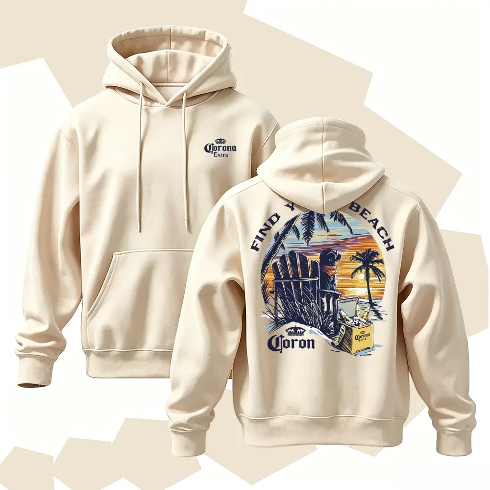 Vintage Hoodie Men American Retro Beach Sunset Graphic Hooded Sweatshirt Unisex Streetwear