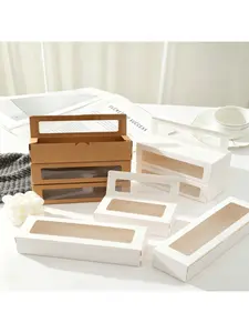 20/1pcs Rectangular Flip Top Bakery Boxes with Clear Window Frame, Kraft Paper Macaron & Cookie Boxes.needoh.paper plates,Free gift: One bag of raffia grass