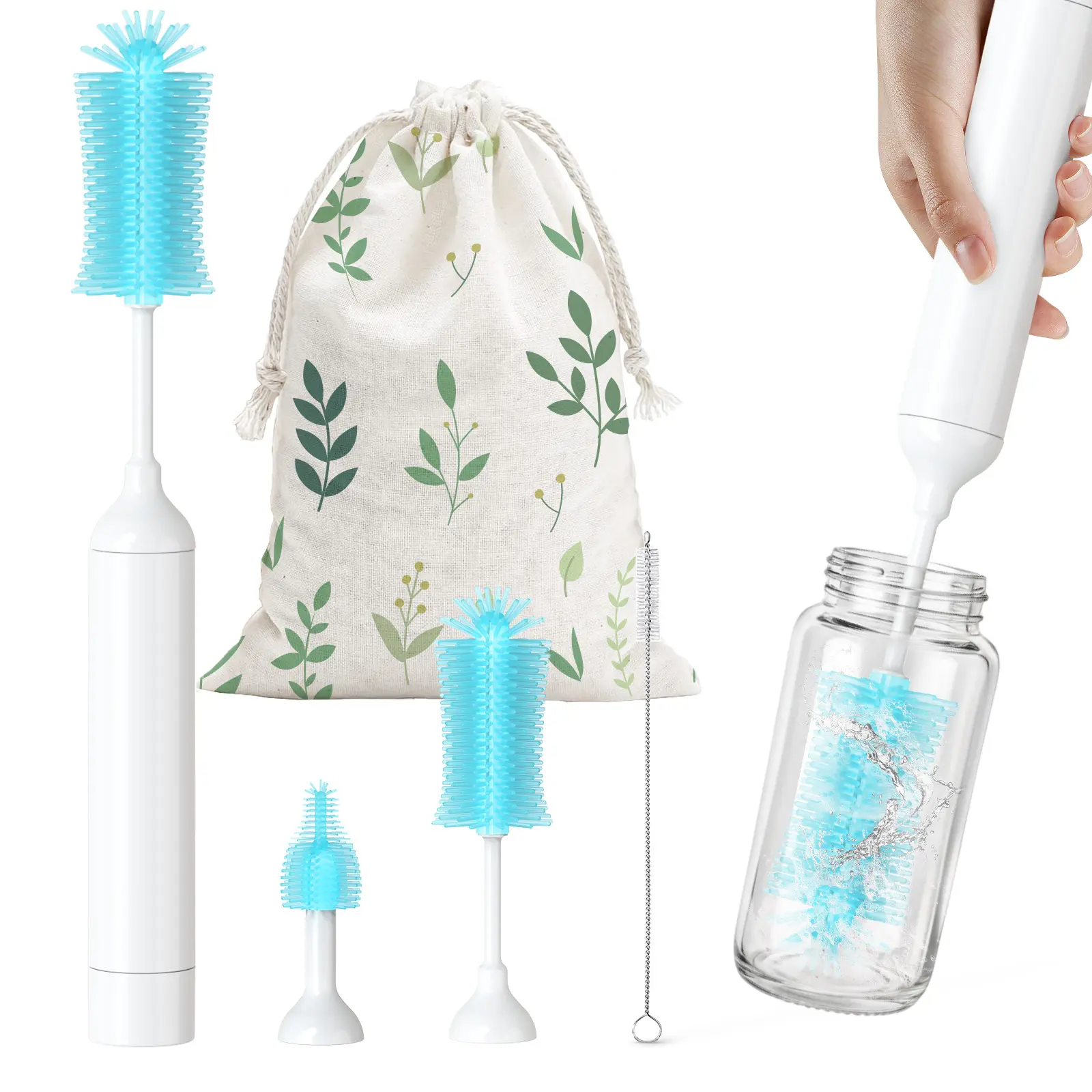 SEANCHEER S02 Electric Bottle Brush Set, Portable Baby Bottle Brush Cleaner, AA Battery-Powered & IPX7 Waterproof, with Silicone Bottle/Nipple/Straw Brush, for Home & Travel Bottlewasher Newborn Infant Gifts,back to school,back to school haul