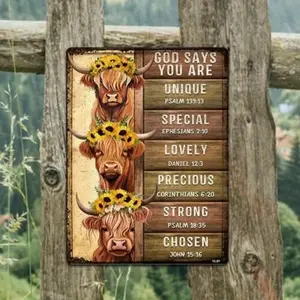 Vintage Highland Cattle Cow Aluminum Sign Rustic Farmhouse Wall Art with Sunflower Wreaths and Inspirational Bible Verses Home Decor Farmhouse Decoration for Living Room Rustic Farmhouse Design