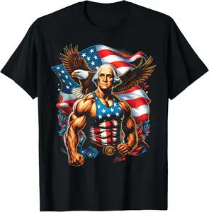 100% Cotton 4th of July Patriotic Funny George Washington July 4th USA T-Shirt Fabric Menswear