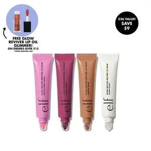 e.l.f. Glow Reviver Melting Lip Balm 4-Pack - Island Colada, Cotton Candy Crush, Vanilla Toffee, Yummy Gummy - Smooth Application, Buildable Color, Hydrating Butters